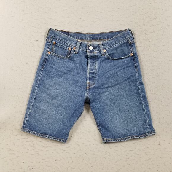 Levi's 501 Shorts Mens 31 Blue Denim Button Fly 5 Pocket Stretch PC9 36512-0104 - Picture 1 of 16